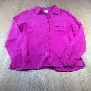 Ship+Shore 100% Silk Blouse Women’s Small Fuchsia Pink Button Front Long Sleeve